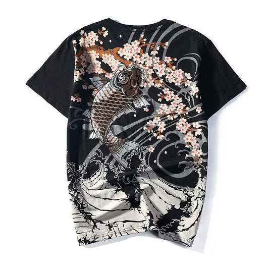 Sakura Koi Fish Embroidery T-Shirt