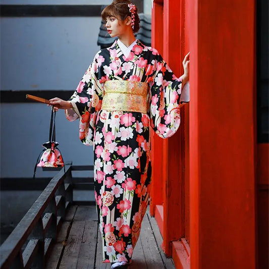 Cherry Blossom Black Women’s Kimono